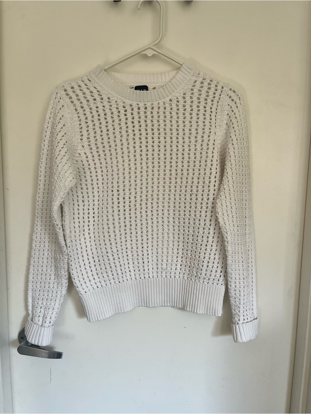GAP White Open-Weave Crewneck Sweater Size S